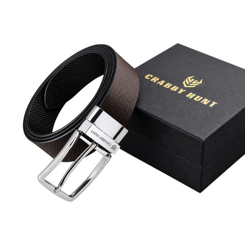 Crabby Hunt Premium Reversible Leather Belt for Men – Dual-Tone Design & Gunmetal Buckle