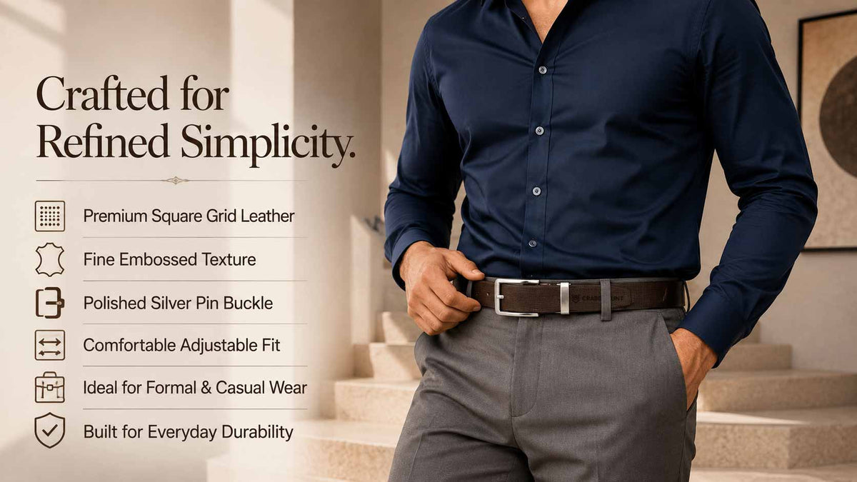 Crabby Hunt Men’s Premium Brown Textured Leather Belt with Silver Buckle