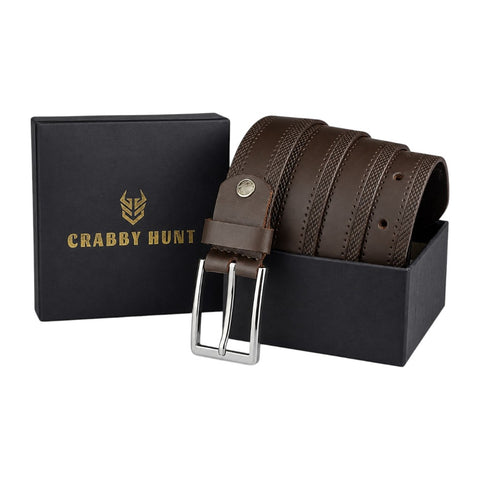 Crabby Hunt Classic Snake Pattern Genuine Leather Belt for Men – Sleek Finish & Silver Buckle