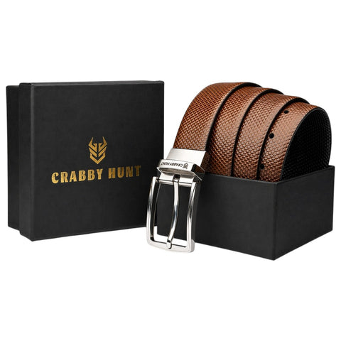 Crabby Hunt Reversible Textured Belt for Men – Black & Brown  Silver Buckle