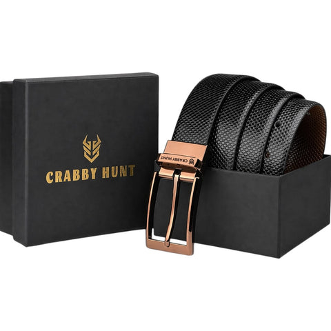 Crabby Hunt Reversible Textured Leather Belt for Men – Black & Chocolate Brown  Square Buckle