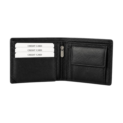 Black Leather Wallet for Men with Zipper & Coin Pocket | Slim Premium Wallet – Crabby Hunt