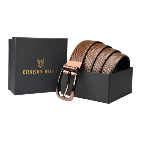 Crabby Hunt Orbit Round Reversible Belt – Chocolate Brown & Black | Textured Finish