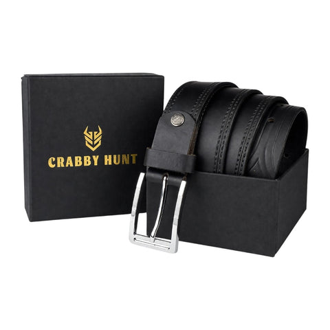 Crabby Hunt Classic Black Genuine Leather Belt for Men – Sleek, Durable & Premium