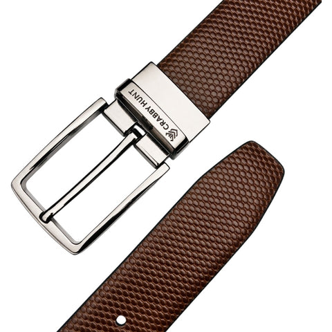 Crabby Hunt Reversible Textured Belt for Men – Black & Brown  Silver Buckle
