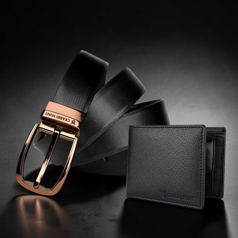 Premium Men's Leather Wallet & Belt Gift Set – Classic Black with Luxury Buckle