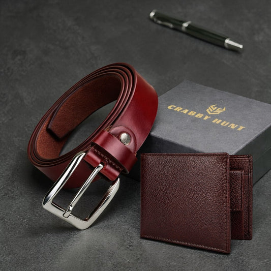 Men’s Oil Pull-Up Leather Wallet & Belt Combo | Classic Bi-Fold Wallet + Vintage Brown Formal Belt | Premium Gift Set