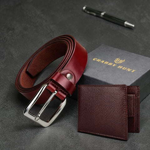 Men’s Oil Pull-Up Leather Wallet & Belt Combo | Classic Bi-Fold Wallet + Vintage Brown Formal Belt | Premium Gift Set