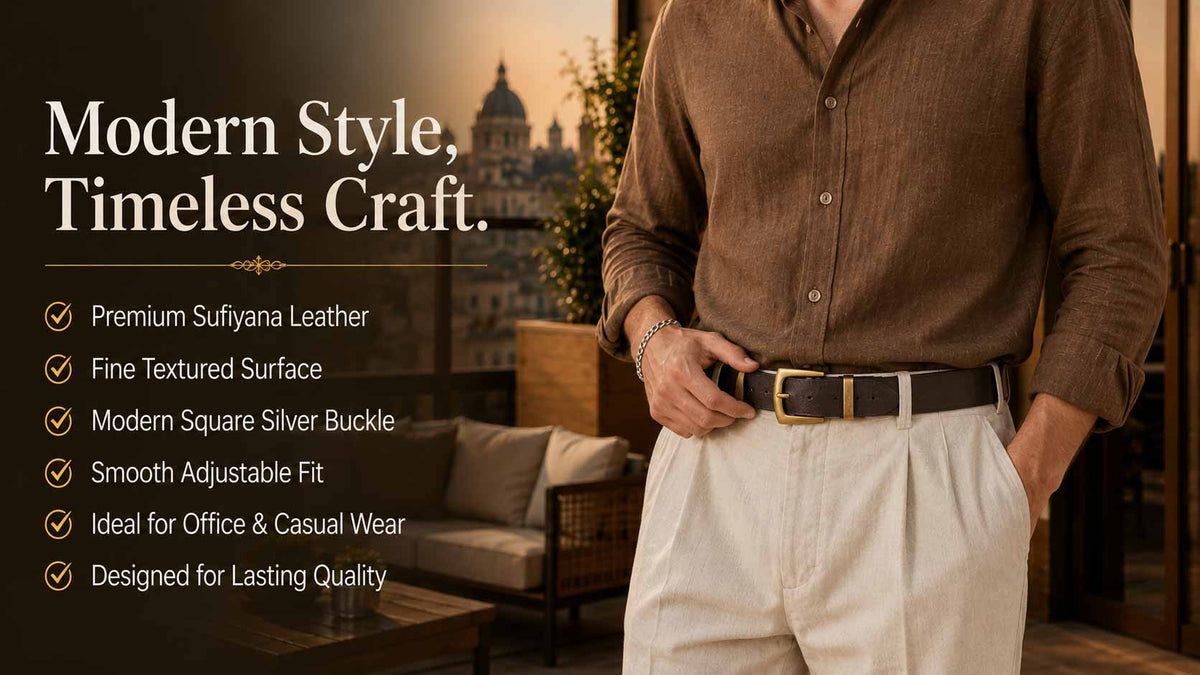 Crabby Hunt Men's Genuine Leather Brown Sufiyana Belt with Golden Buckle | Classic Formal & Casual Belt