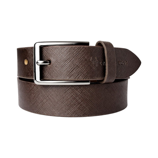 Crabby Hunt Premium Brown Textured Leather Belt with Silver Buckle