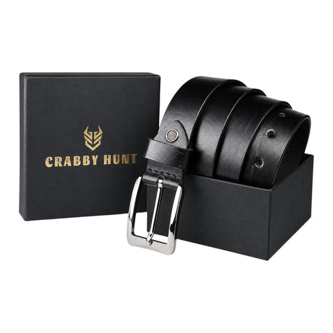Men’s Genuine Leather Belt | Classic Black Formal & Casual Belt | Durable Metal Buckle