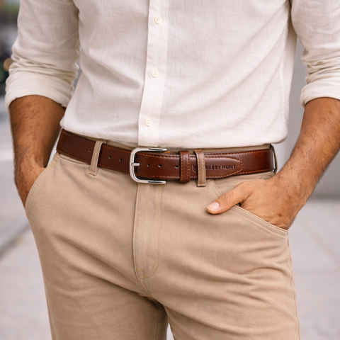 Crabby Hunt Two-Tone Brown Men’s Leather Belt for Formal & Casual Wear