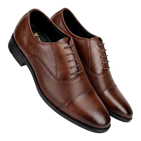 Men’s Brown Perforated Oxford Leather Shoes – Formal Lace-Up Dress Shoes