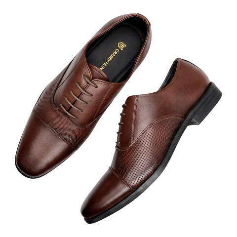 Men’s Brown Perforated Oxford Leather Shoes – Formal Lace-Up Dress Shoes