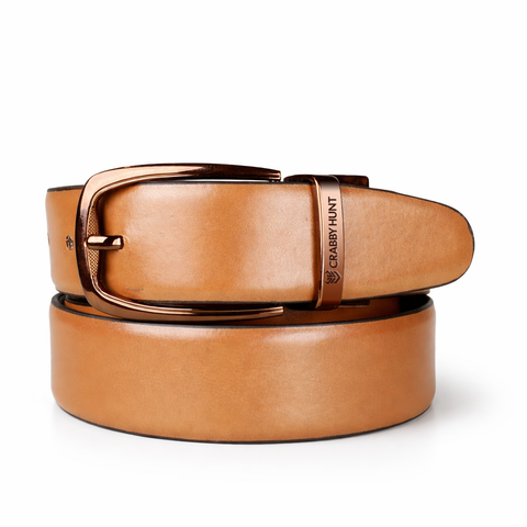 Crabby Hunt Men’s Reversible Leather Belt with Metro Choco Gold Buckle