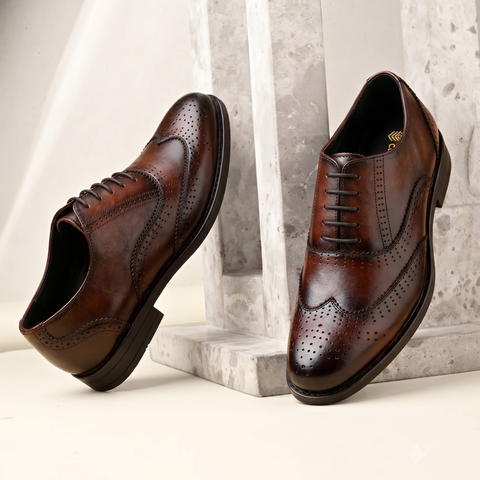 Brown Leather Brogue Oxford Shoes for Men | Crabby Hunt