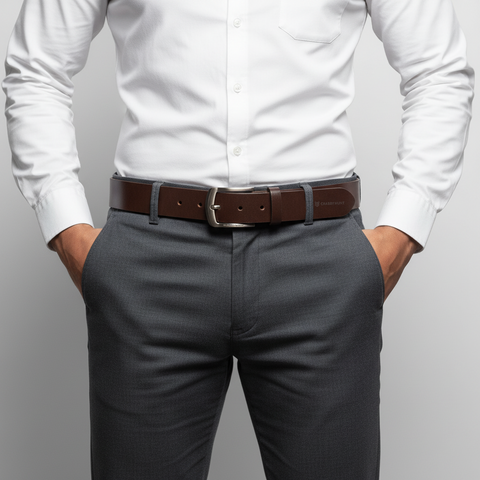 Crabby Hunt Brown Leather Belt – Silver Metal Buckle Edition