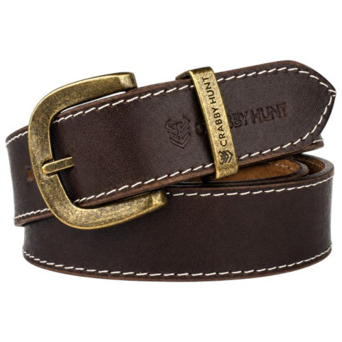 Crabby Hunt Men Genuine Leather Belt with Stitching | Dark Brown Formal & Casual Belt | Premium Thread Design