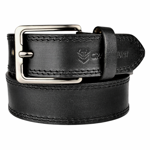 Crabby Hunt Classic Black Leather Belt with Brushed Metal Buckle – Refined Everyday Essential