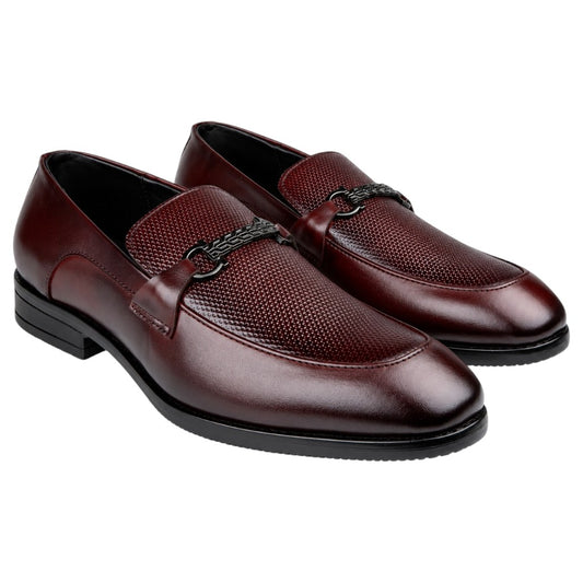 Men’s Brown Textured Loafers – Leather Formal Slip-On Shoes