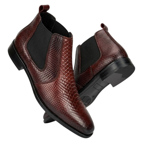 Men’s Brown Reptile-Texture Chelsea Boots – Leather Formal & Party Wear Shoes