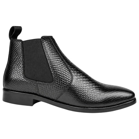 Men’s Black Chelsea Boots - Reptile Texture Leather Formal & Party Wear Shoes