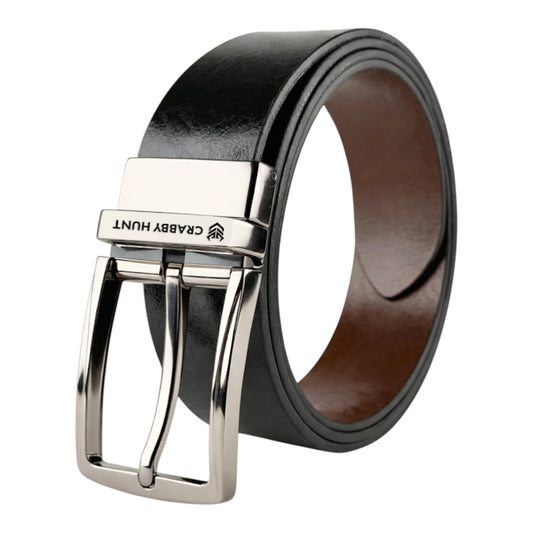 Crabby Hunt Dual-Style Men’s Reversible Leather Belt | Black & Brown