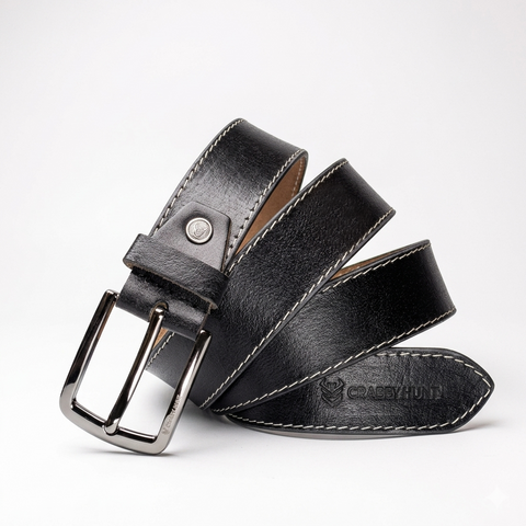 Crabby Hunt Premium Genuine Leather Belt & Wallet Combo for Men – Black Side Thread Belt & Coin Pocket Wallet