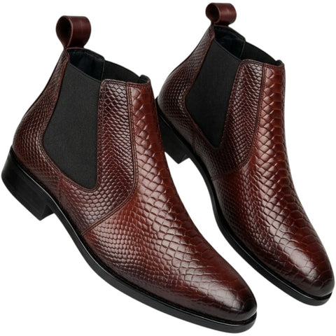 Men’s Brown Reptile-Texture Chelsea Boots – Leather Formal & Party Wear Shoes