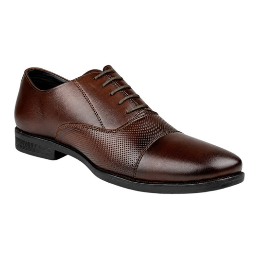 Men’s Brown Perforated Oxford Leather Shoes – Formal Lace-Up Dress Shoes