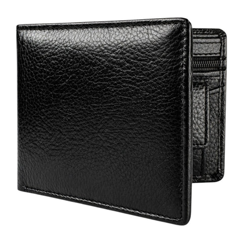 Crabby Hunt Men’s Black Leather Wallet | Bifold Horizontal Zip | Slim Card Holder