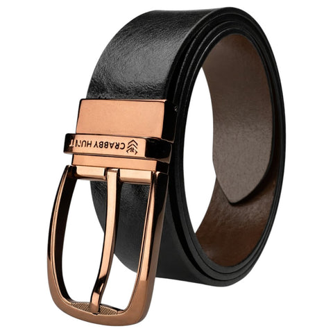 Apollo Round Classic Leather Belt – Black & Brown Dual-Tone