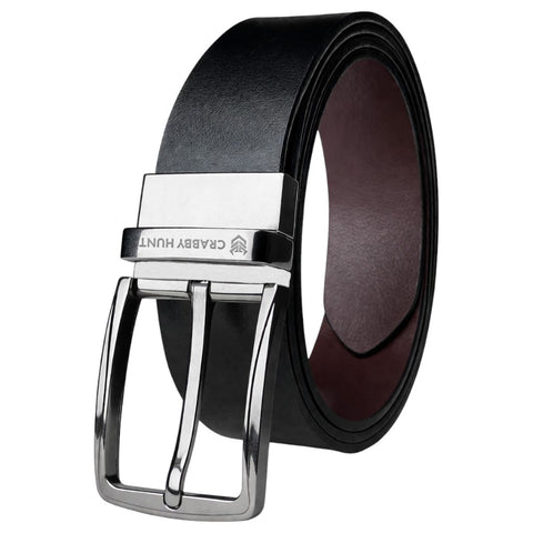 Men’s Reversible Genuine Leather Belt (Black & Brown) with Dammas Silver Buckle