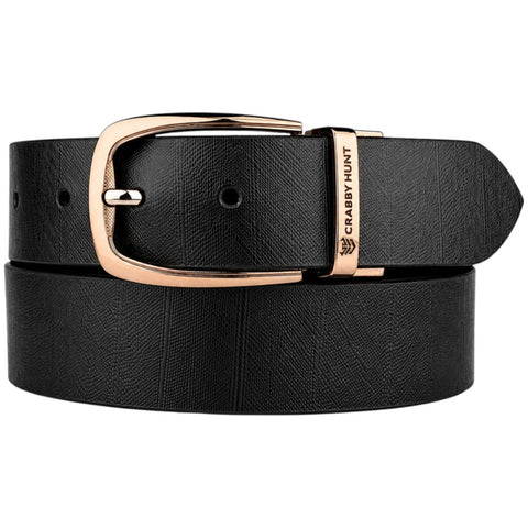 Crabby Hunt Men's Reversible Italian Leather Belt | Black & Brown | Premium Rose Gold Pin Buckle | Genuine Leather Formal Belt for Men | 35 mm