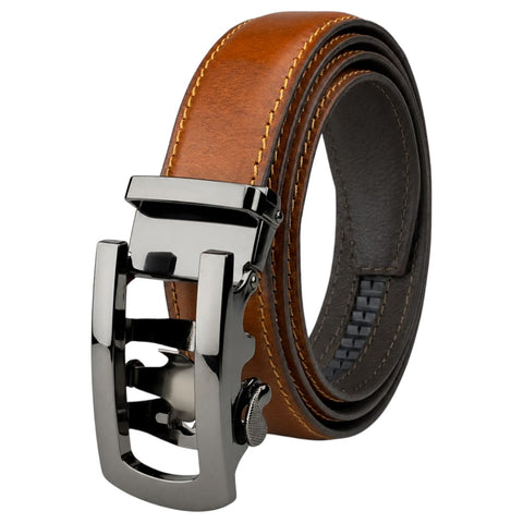 Men's Genuine Leather Belt with Auto Lock Buckle | Choco Brown | 35mm Formal Belt | Crabby Hunt