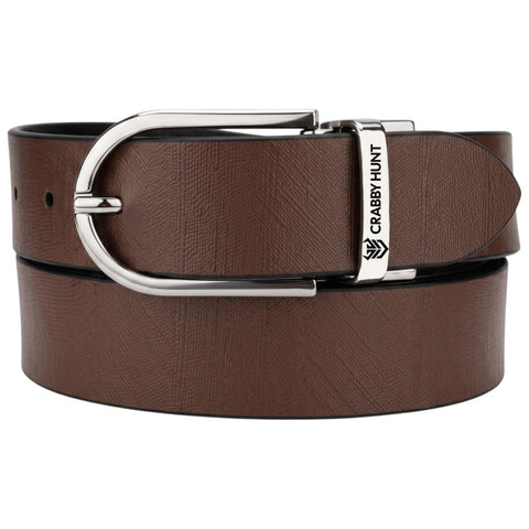 Crabby Hunt Men's Reversible Italian Leather Belt | Black & Brown Dual Color | Premium Silver Pin Buckle | Genuine Leather Belt for Men | 35 mm