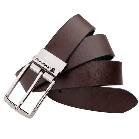Crabby Hunt Reversible Genuine Leather Belt for Men | Black & Brown 2-in-1 Formal Belt with Premium Metal Buckle
