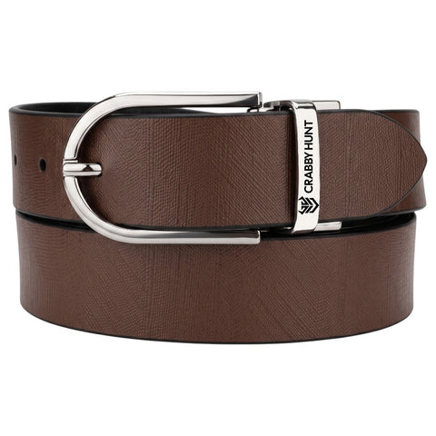 Crabby Hunt Italian Leather Reversible Belt for Men | Premium Black & Brown 2-in-1 Genuine Leather Formal Belt