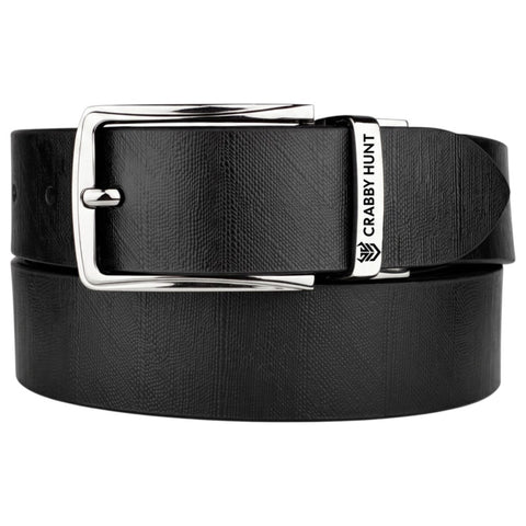 Crabby Hunt Men's Reversible Italian Leather Belt | Black & Brown | Premium Silver Pin Buckle | Genuine Leather Formal Belt for Men | 35 mm