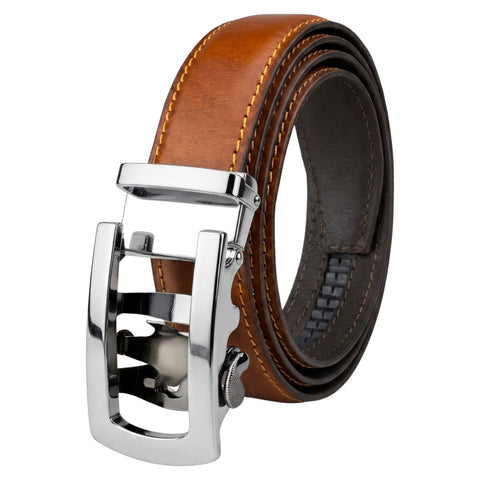 Tan Tiger Genuine Leather Auto Lock Belt | Silver Buckle | Crabby Hunt