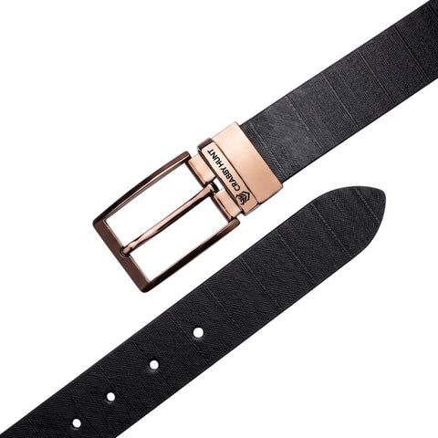 Men's Genuine Leather Belt | Textured Brown Leather Belt with Rose Gold Buckle | Crabby Hunt