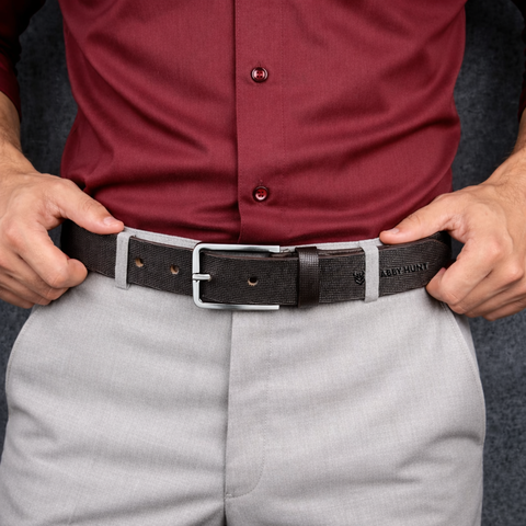 Crabby Hunt Men’s Premium Brown Textured Leather Belt with Silver Buckle