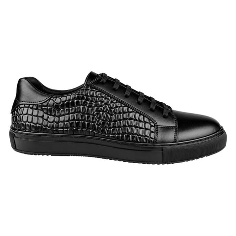 Crabby Hunt Men’s Black Textured Lace-Up Sneakers – Croc Pattern Casual Shoes with Platform Sole
