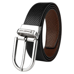 Crabby Hunt Men's Reversible Genuine Leather Belt with Orbit Silver Round Buckle | Black & Brown | LB-Reversible Orbit Silver Round