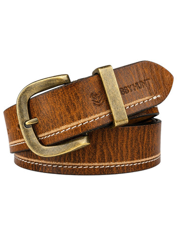 Crabby Hunt Vintage Brown Genuine Leather Belt for Men | Antique Brass Buckle | Casual & Formal Wear