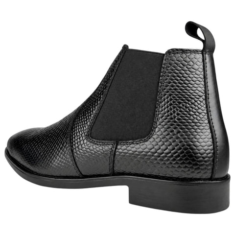 Men’s Black Chelsea Boots - Reptile Texture Leather Formal & Party Wear Shoes