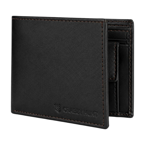 CRABBY HUNT Premium Black Leather Wallet for Men | Classic Bi-Fold Design