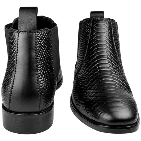 Men’s Black Chelsea Boots - Reptile Texture Leather Formal & Party Wear Shoes