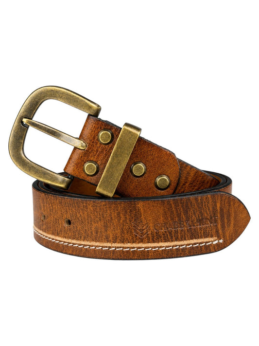 Crabby Hunt Vintage Brown Genuine Leather Belt for Men | Antique Brass Buckle | Casual & Formal Wear