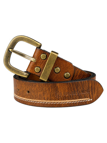Crabby Hunt Vintage Brown Genuine Leather Belt for Men | Antique Brass Buckle | Casual & Formal Wear